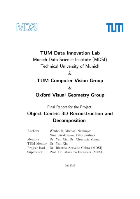 Cover of the Object-Centric 3D Reconstruction and Decomposition technical report