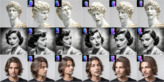 ViDS teaser showing identity-preserving portrait animation driven by 3D face normal maps