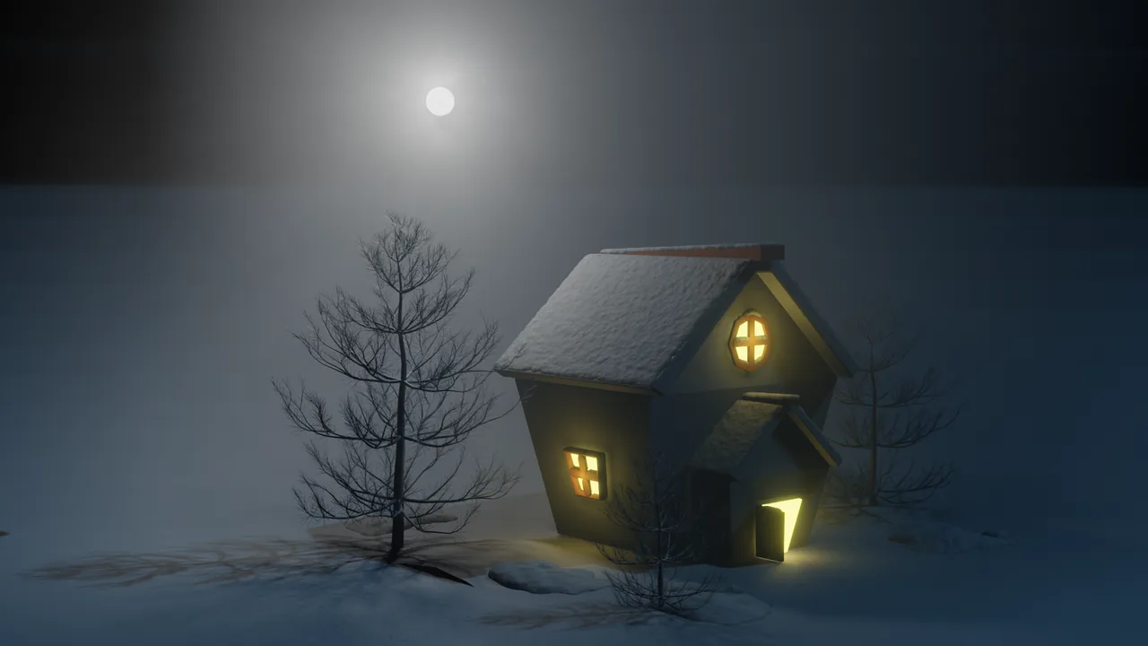 Snowy winter house Blender render