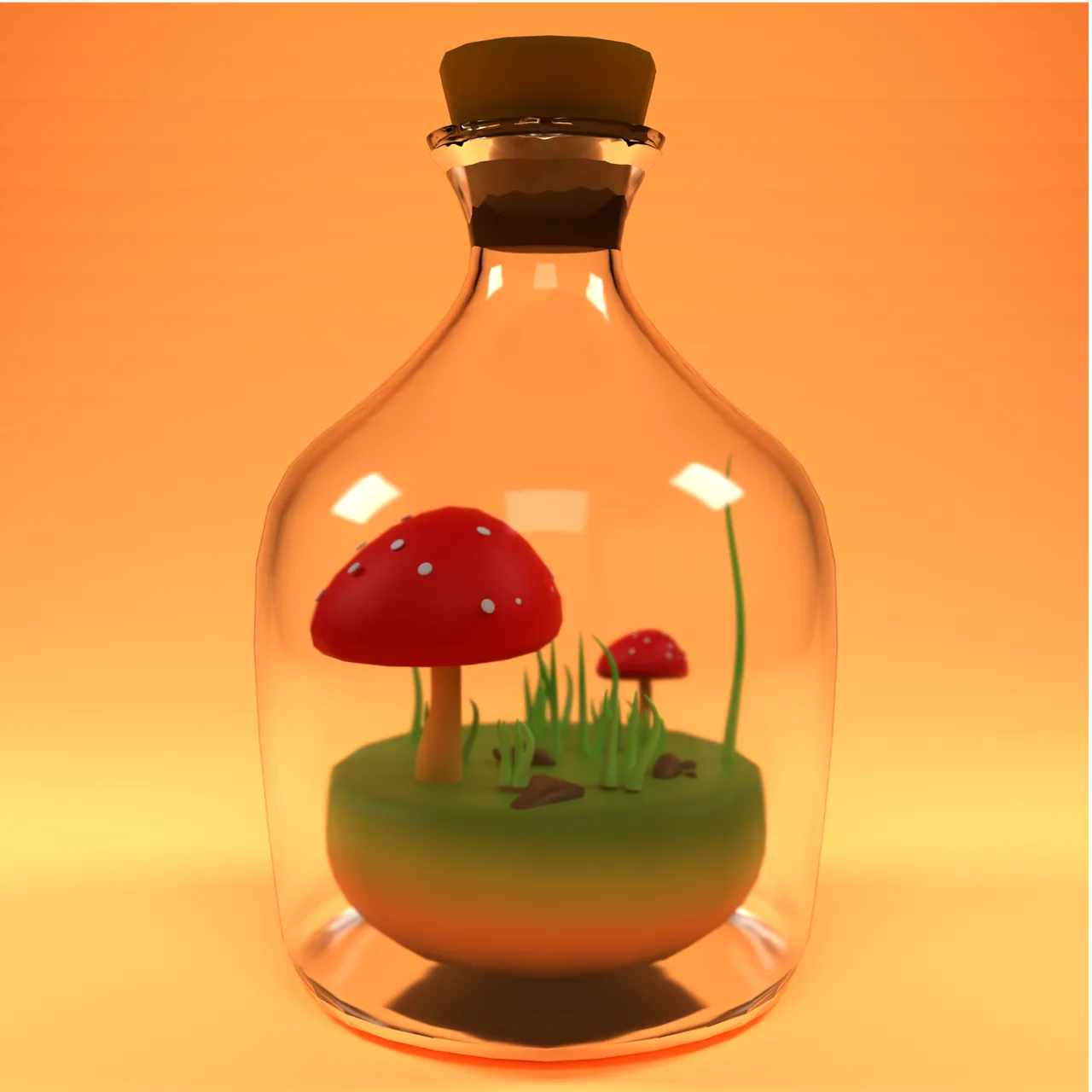 Cute mushroom bottle Blender render
