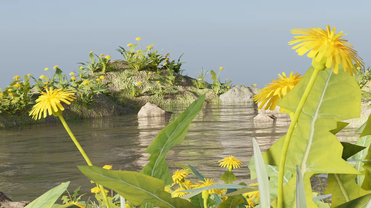 Dandelion river render close view