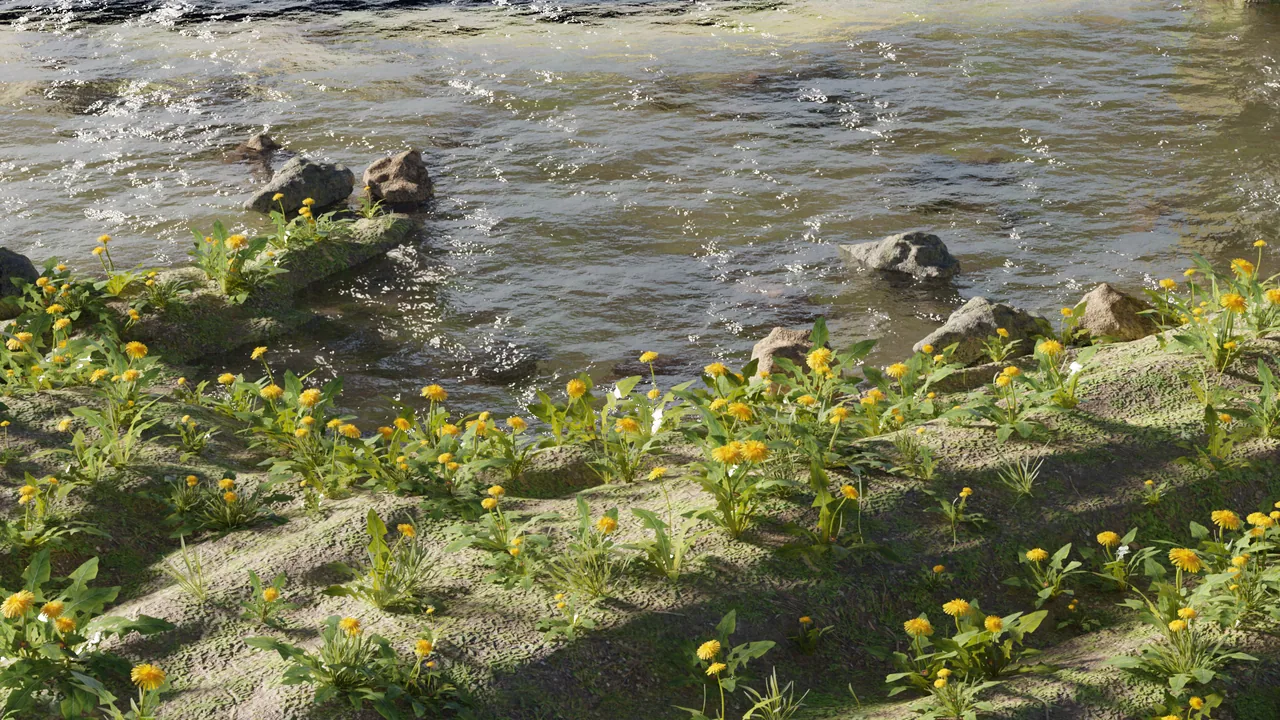 Dandelion river render side view